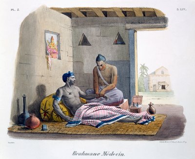 A Brahmin doctor taking a pulse by M.E. Burnouf